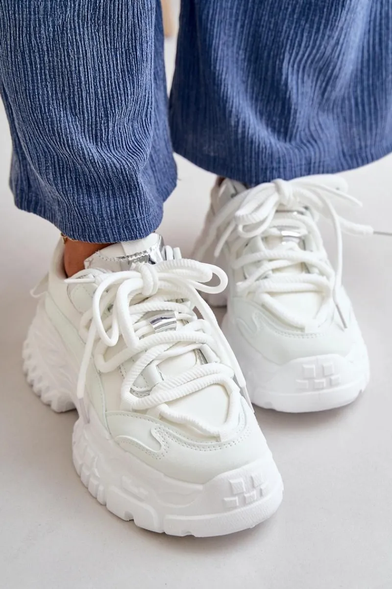 Sneakersy Damskie>Boto Sneakersy Damskie Na Masywnej Podeszwie Białe Nevela Biały