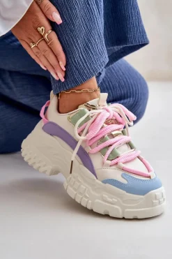 Sale Boto Sneakersy Damskie Na Masywnej Podeszwie Multikolor Nevela Wielokolorowy