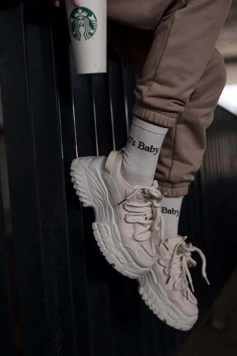 Sale Boto Sneakersy Damskie Na Masywnej Podeszwie Jasnobeżowe Nevela Beżowy