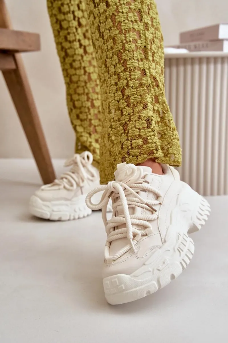 Sale Boto Sneakersy Damskie Na Masywnej Podeszwie Jasnobeżowe Nevela Beżowy