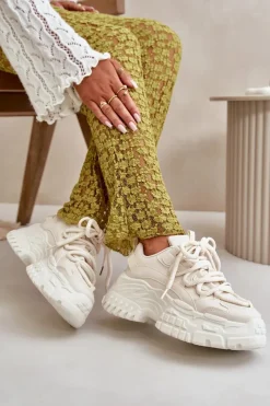 Sale Boto Sneakersy Damskie Na Masywnej Podeszwie Jasnobeżowe Nevela Beżowy