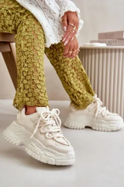 Sale Boto Sneakersy Damskie Na Masywnej Podeszwie Jasnobeżowe Nevela Beżowy