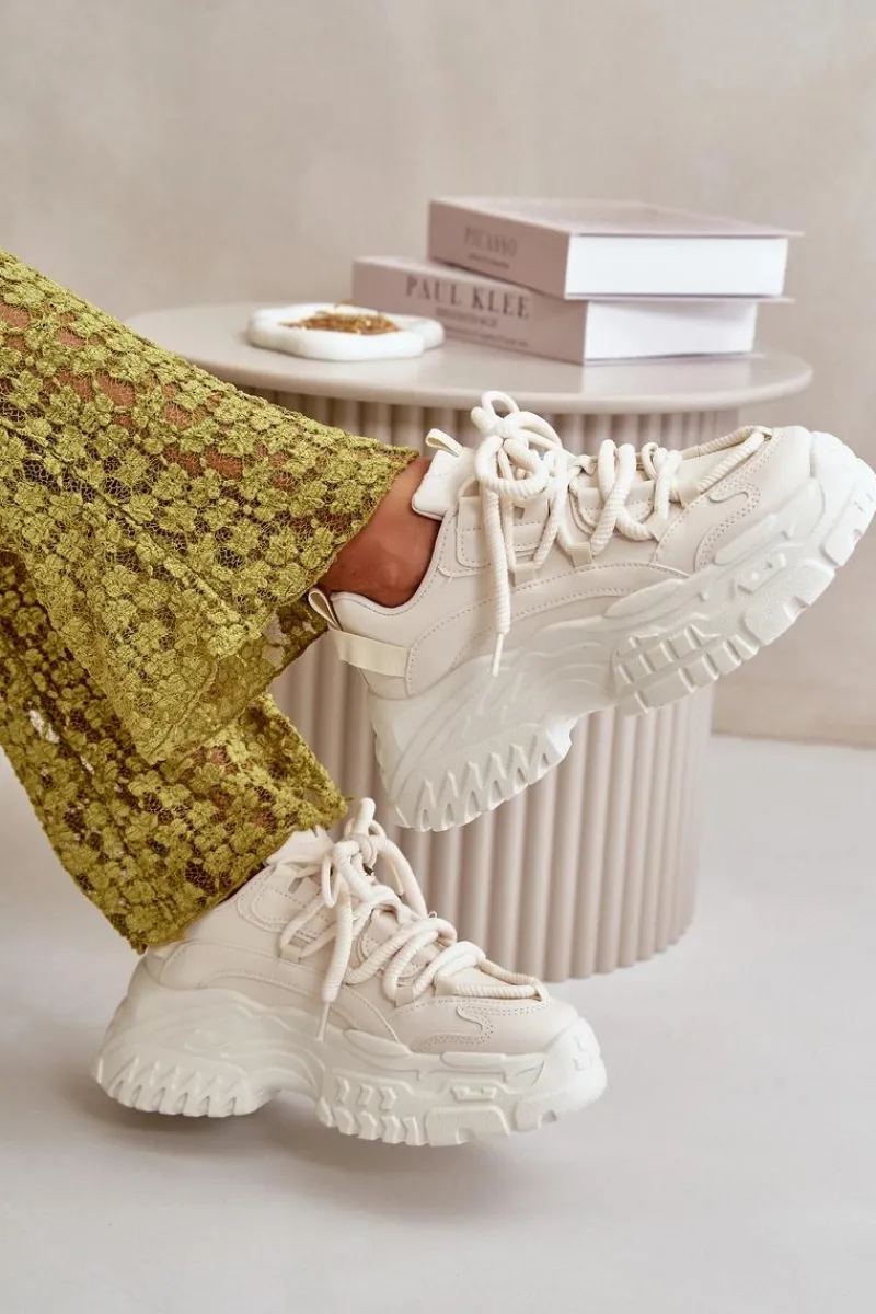 Sale Boto Sneakersy Damskie Na Masywnej Podeszwie Jasnobeżowe Nevela Beżowy