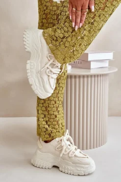 Sale Boto Sneakersy Damskie Na Masywnej Podeszwie Jasnobeżowe Nevela Beżowy