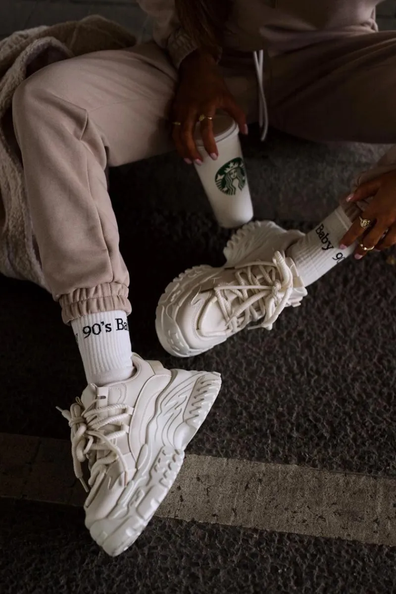 Sale Boto Sneakersy Damskie Na Masywnej Podeszwie Jasnobeżowe Nevela Beżowy