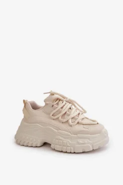 Sale Boto Sneakersy Damskie Na Masywnej Podeszwie Jasnobeżowe Nevela Beżowy