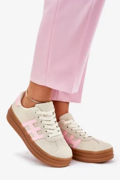 Sneakersy Damskie Na Platformie Beżowe Syliyana Damskie Sneakersy Damskie