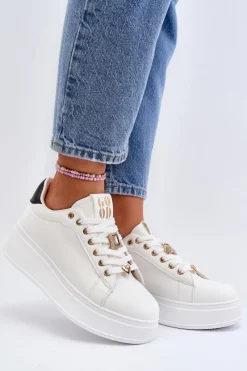 Discount Boto Sneakersy Damskie Na Platformie Z Ozdobami Białe Herbisa