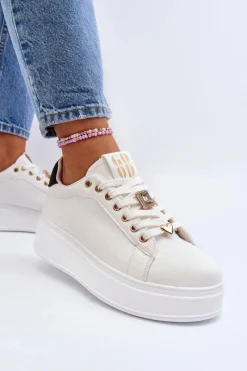 Discount Boto Sneakersy Damskie Na Platformie Z Ozdobami Białe Herbisa
