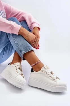 Discount Boto Sneakersy Damskie Na Platformie Z Ozdobami Białe Herbisa