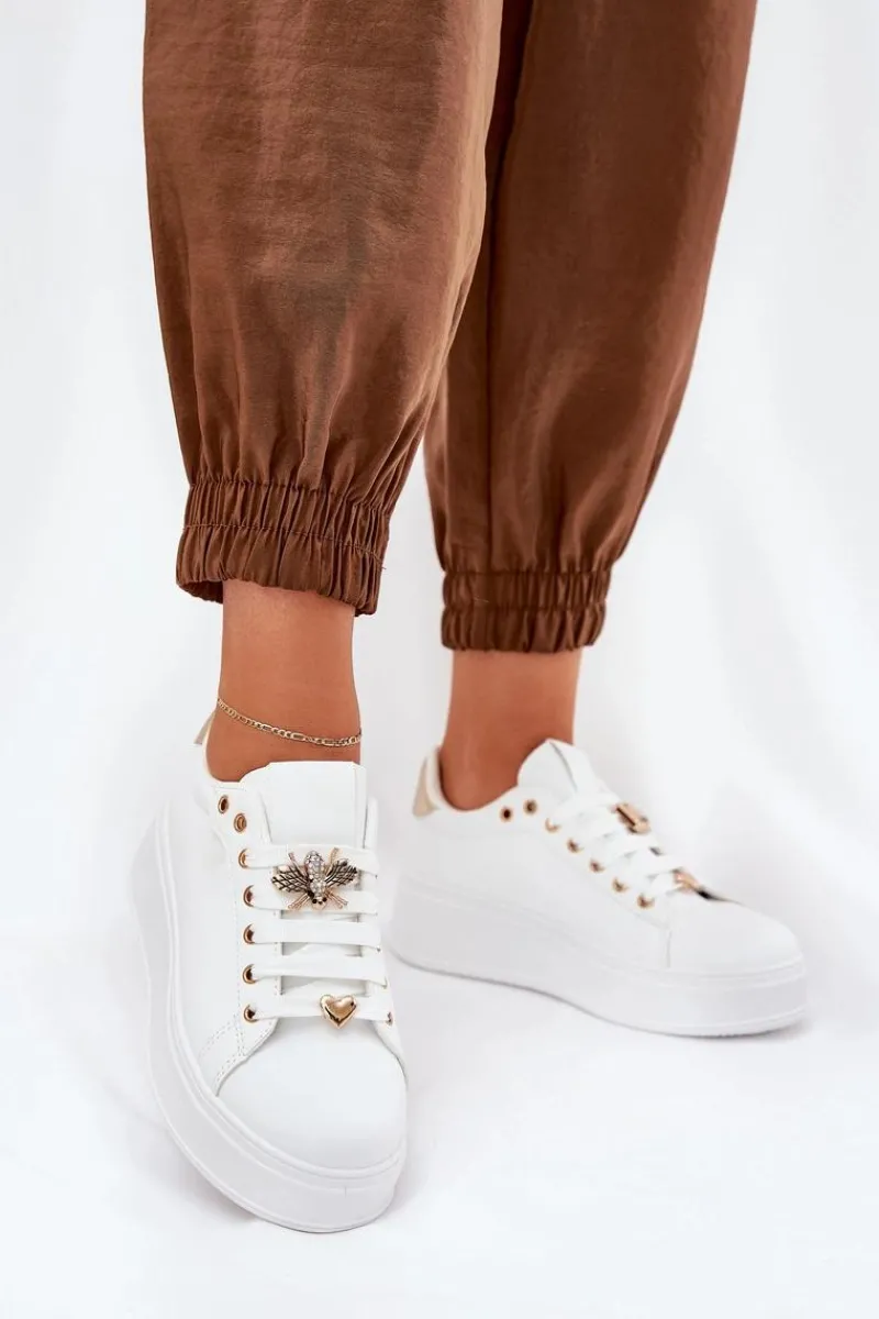 New Boto Sneakersy Damskie Na Platformie Z Przypinkami Białe Ilanina