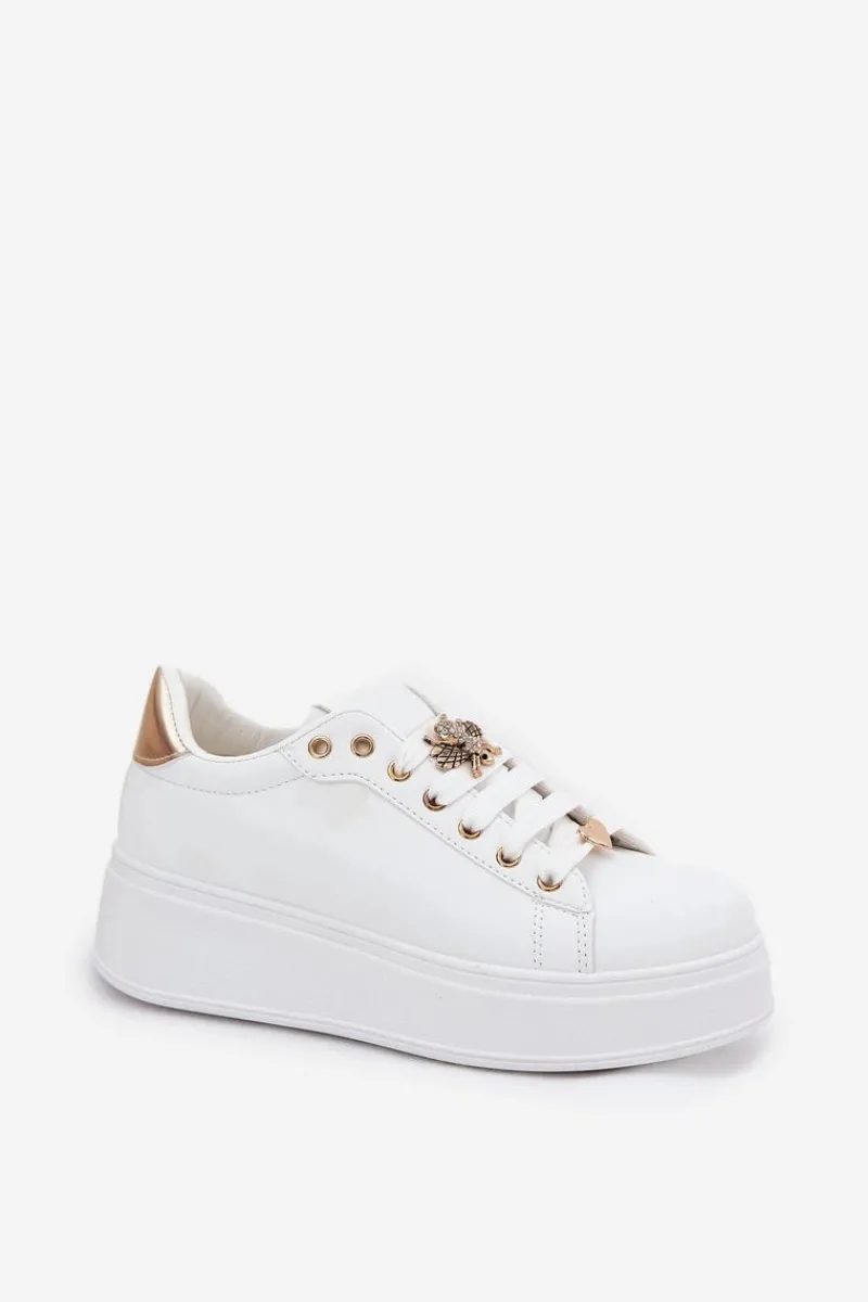 New Boto Sneakersy Damskie Na Platformie Z Przypinkami Białe Ilanina
