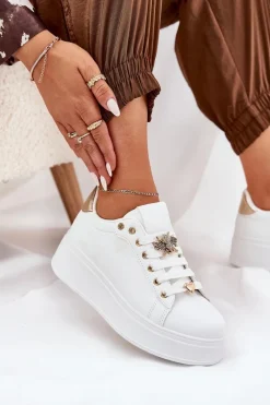 New Boto Sneakersy Damskie Na Platformie Z Przypinkami Białe Ilanina