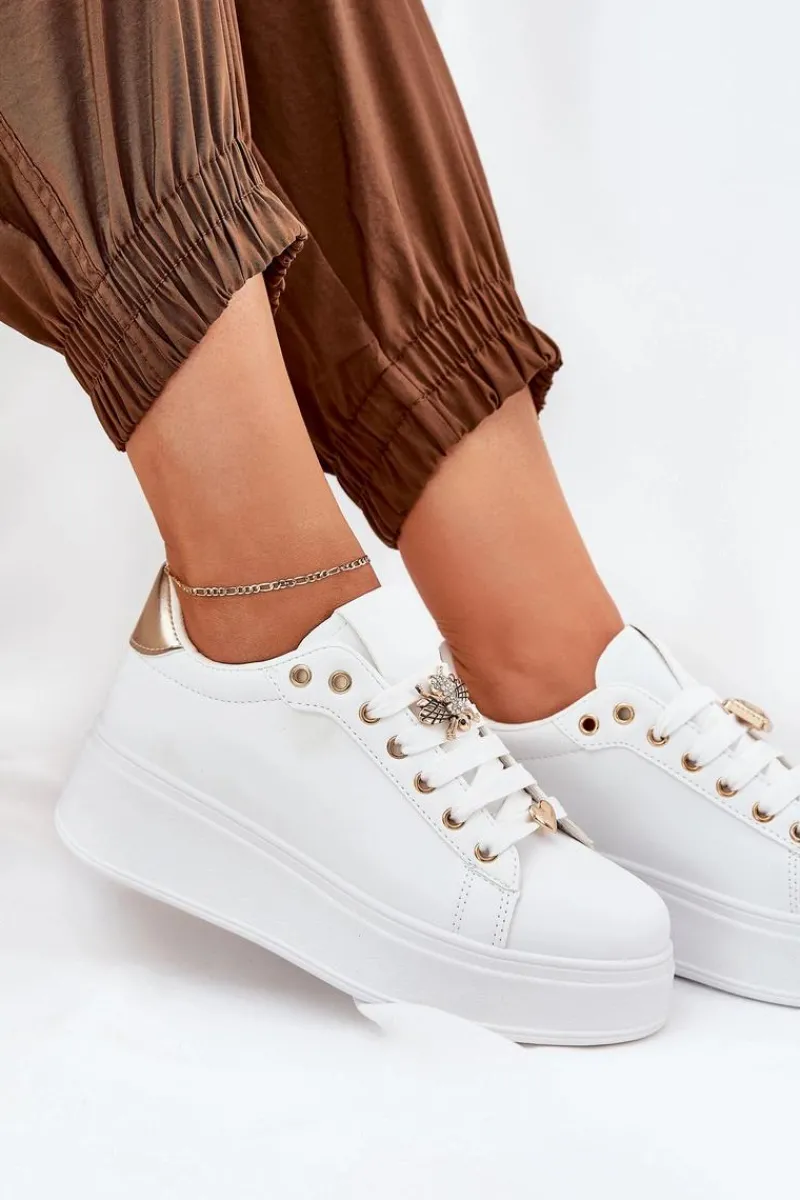 New Boto Sneakersy Damskie Na Platformie Z Przypinkami Białe Ilanina