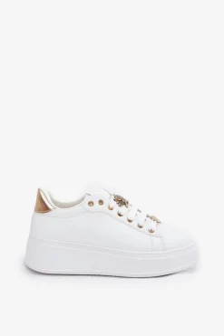 New Boto Sneakersy Damskie Na Platformie Z Przypinkami Białe Ilanina