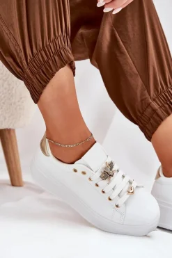 New Boto Sneakersy Damskie Na Platformie Z Przypinkami Białe Ilanina
