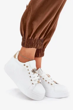 New Boto Sneakersy Damskie Na Platformie Z Przypinkami Białe Ilanina