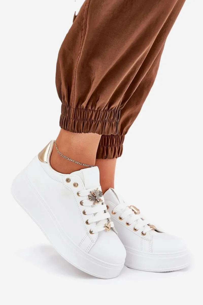 New Boto Sneakersy Damskie Na Platformie Z Przypinkami Białe Ilanina