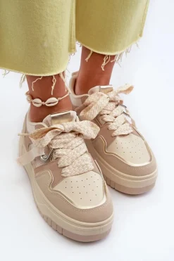 Best Boto Sneakersy Damskie Na Platformie Z Eko Skóry Beżowe Moun Beżowy