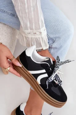 Discount Boto Sneakersy Damskie Na Platformie Z Ozdobami Czarne Vinness Czarny