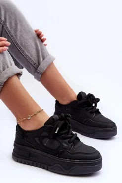 Discount Sneakersy Damskie Na Platformie Czarne Finos Damskie Buty Sportowe Na Platformie|Sneakersy Damskie