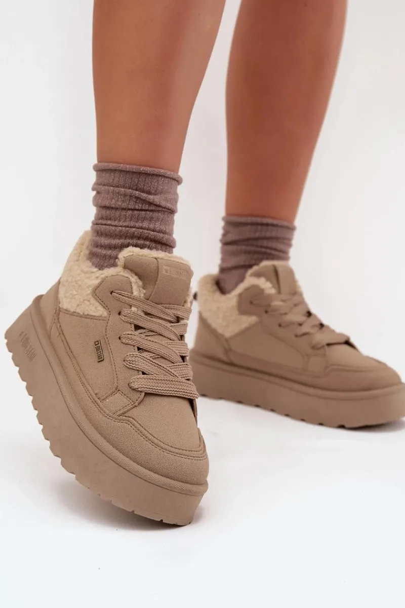 Discount Big Star Shoes Sneakersy Damskie Na Platformie Z Futerkiem Typu Baranek Big Star SS274105 Beżowe