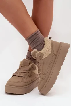 Discount Big Star Shoes Sneakersy Damskie Na Platformie Z Futerkiem Typu Baranek Big Star SS274105 Beżowe