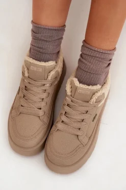 Discount Big Star Shoes Sneakersy Damskie Na Platformie Z Futerkiem Typu Baranek Big Star SS274105 Beżowe