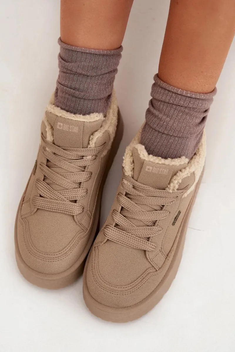 Discount Big Star Shoes Sneakersy Damskie Na Platformie Z Futerkiem Typu Baranek Big Star SS274105 Beżowe