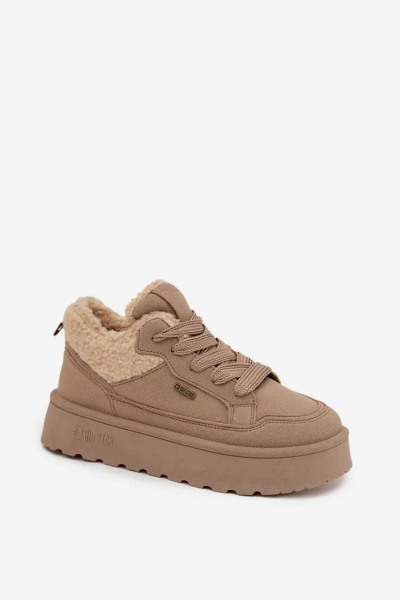 Discount Big Star Shoes Sneakersy Damskie Na Platformie Z Futerkiem Typu Baranek Big Star SS274105 Beżowe
