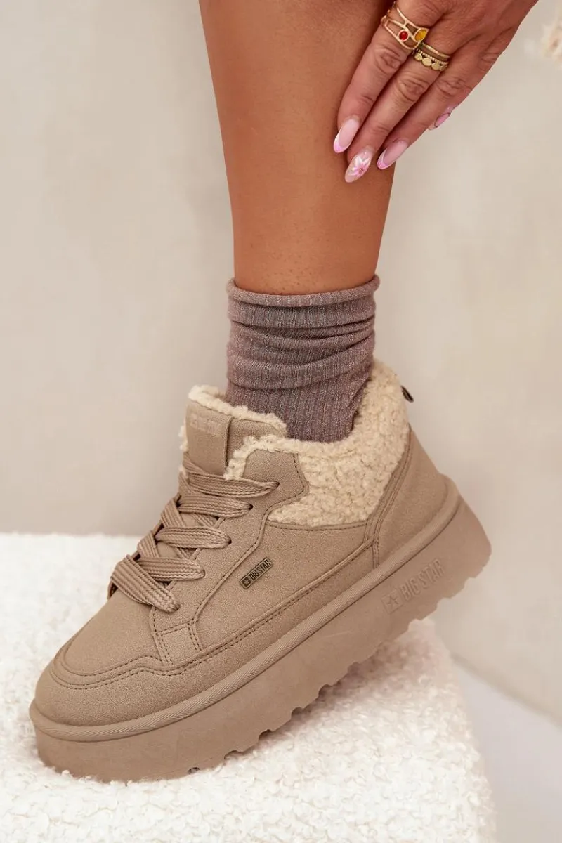 Discount Big Star Shoes Sneakersy Damskie Na Platformie Z Futerkiem Typu Baranek Big Star SS274105 Beżowe
