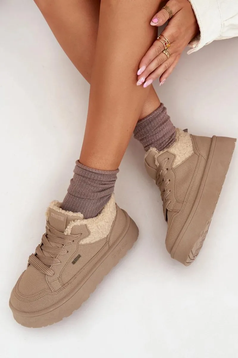 Discount Big Star Shoes Sneakersy Damskie Na Platformie Z Futerkiem Typu Baranek Big Star SS274105 Beżowe