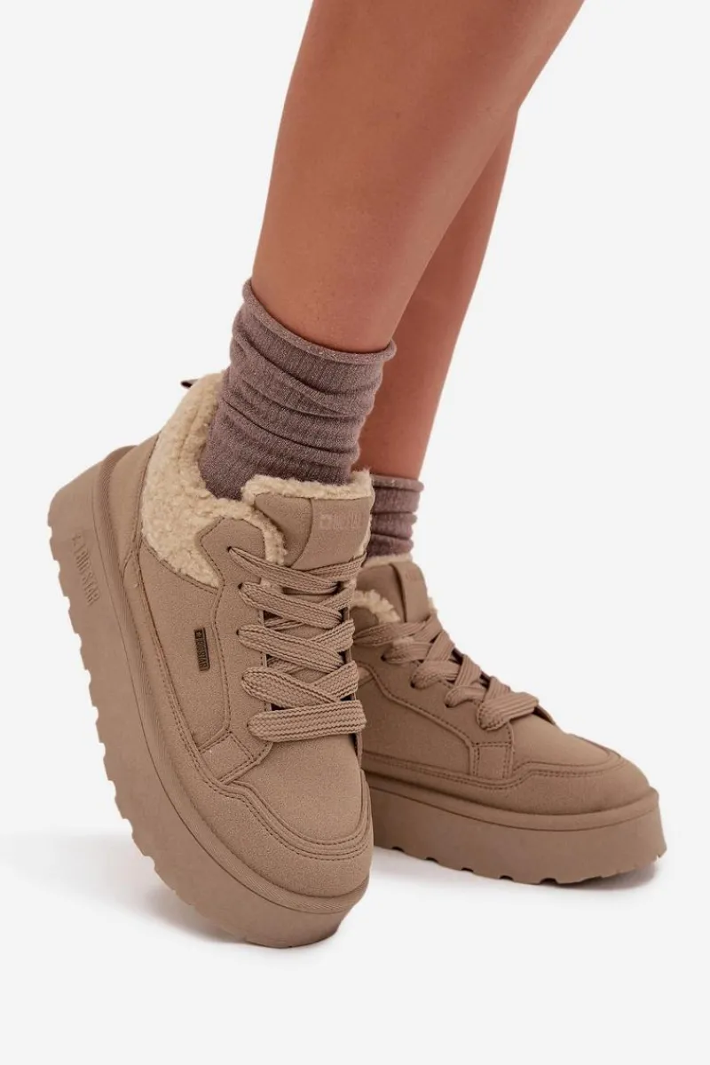 Discount Big Star Shoes Sneakersy Damskie Na Platformie Z Futerkiem Typu Baranek Big Star SS274105 Beżowe