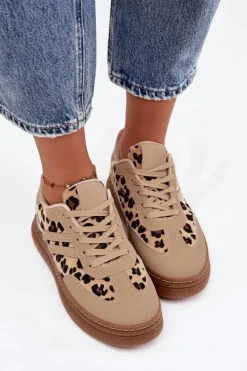 Clearance Boto Sneakersy Damskie Na Platformie Panterka Beżowe Denissa Beżowy