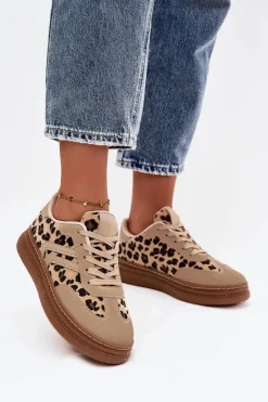 Clearance Boto Sneakersy Damskie Na Platformie Panterka Beżowe Denissa Beżowy