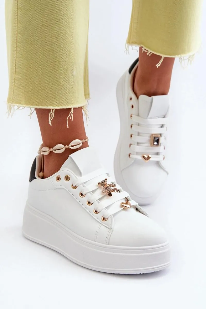 Discount Boto Sneakersy Damskie Na Platformie Z Przypinkami Eko Skóra Białe Cavisa