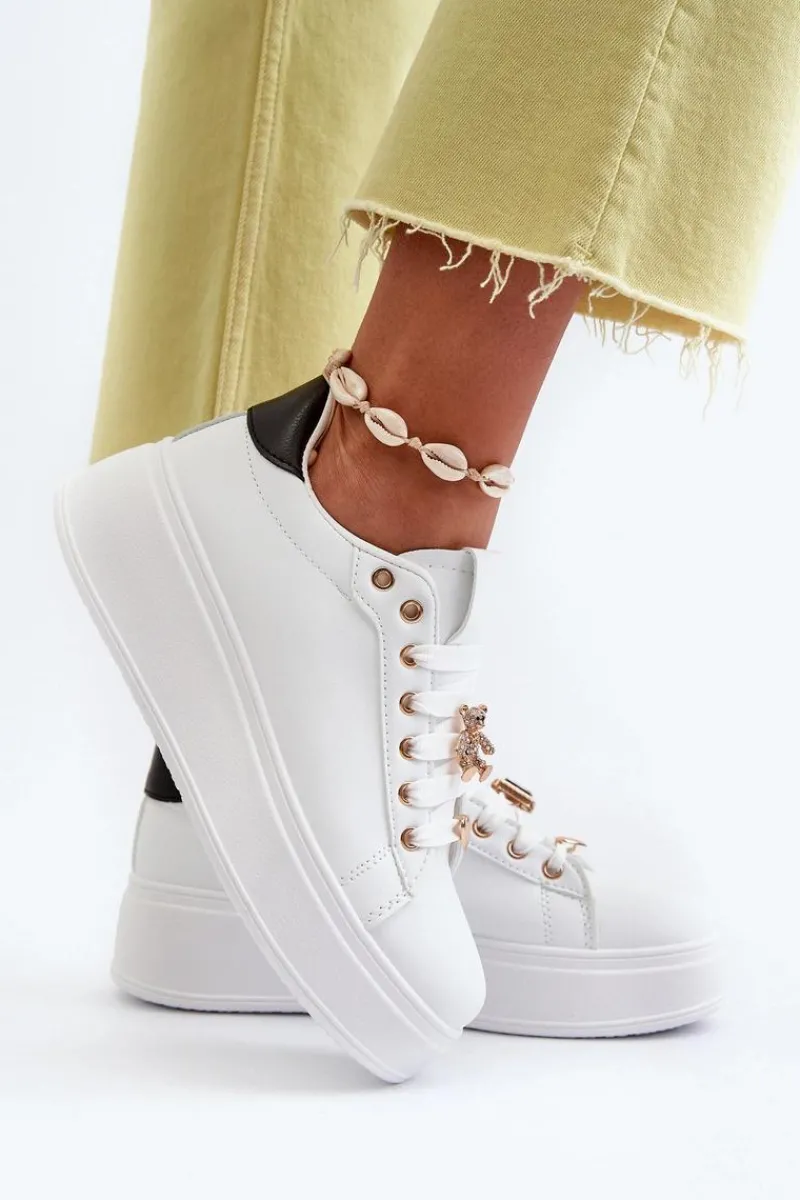 Discount Boto Sneakersy Damskie Na Platformie Z Przypinkami Eko Skóra Białe Cavisa