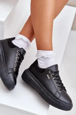 Buty Sportowe Na Platformie|Sneakersy Damskie>Boto Sneakersy Damskie Na Platformie Eko Skóra Czarne Lelandine