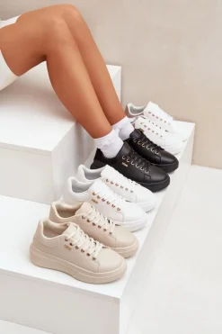 Buty Sportowe Na Platformie|Sneakersy Damskie></noscript>Boto Sneakersy Damskie Na Platformie Eko Skóra Czarne Lelandine