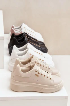 Buty Sportowe Na Platformie|Sneakersy Damskie></noscript>Boto Sneakersy Damskie Na Platformie Eko Skóra Czarne Lelandine