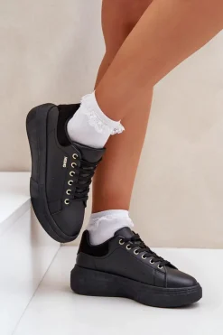 Buty Sportowe Na Platformie|Sneakersy Damskie></noscript>Boto Sneakersy Damskie Na Platformie Eko Skóra Czarne Lelandine