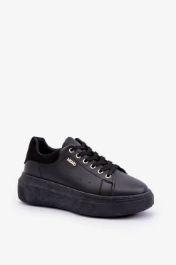 Buty Sportowe Na Platformie|Sneakersy Damskie></noscript>Boto Sneakersy Damskie Na Platformie Eko Skóra Czarne Lelandine