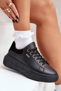Buty Sportowe Na Platformie|Sneakersy Damskie></noscript>Boto Sneakersy Damskie Na Platformie Eko Skóra Czarne Lelandine