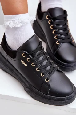 Buty Sportowe Na Platformie|Sneakersy Damskie></noscript>Boto Sneakersy Damskie Na Platformie Eko Skóra Czarne Lelandine