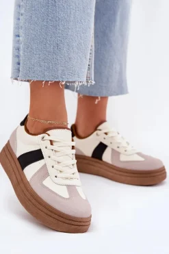 New Boto Sneakersy Damskie Na Platformie Beżowe Dovina Beżowy