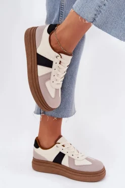 New Boto Sneakersy Damskie Na Platformie Beżowe Dovina Beżowy