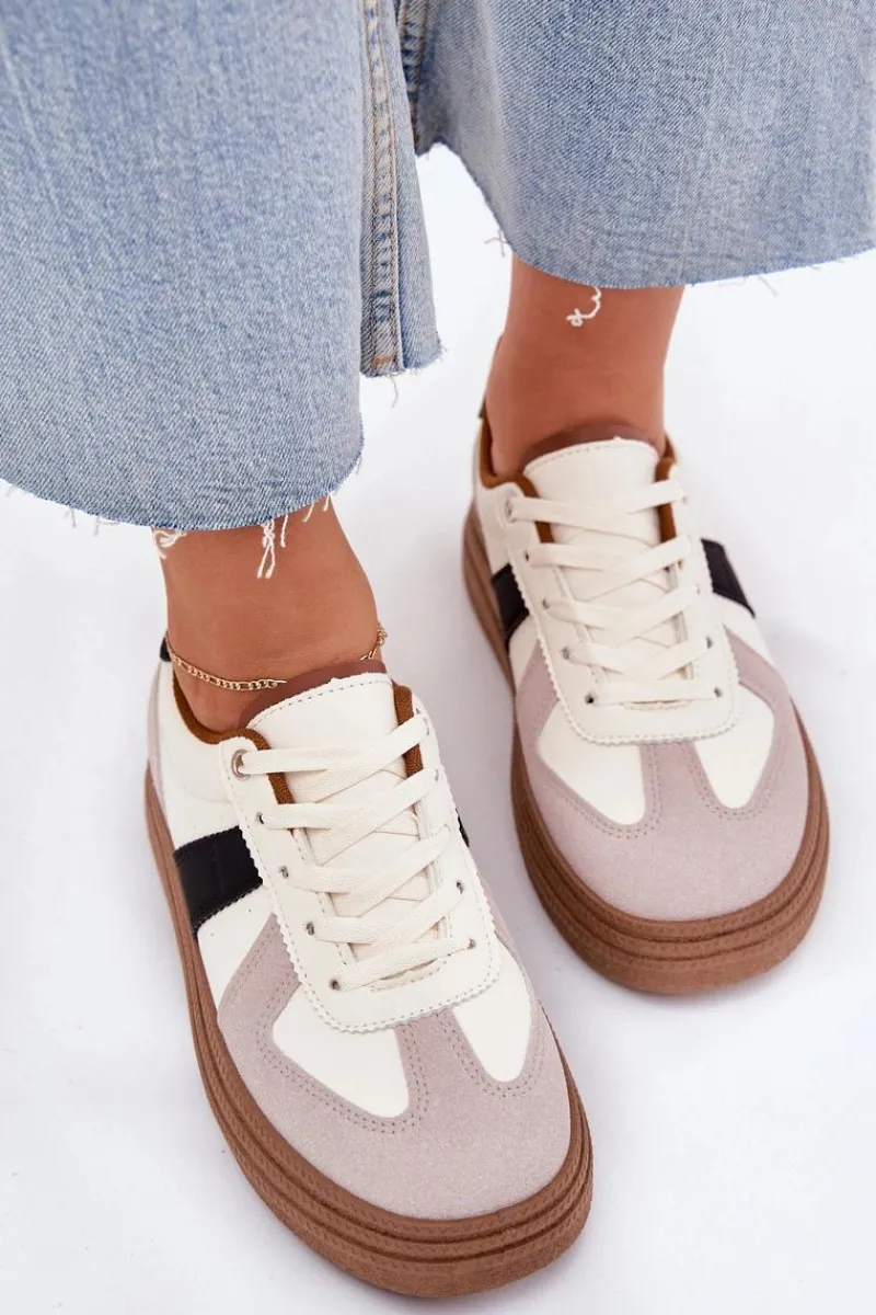 New Boto Sneakersy Damskie Na Platformie Beżowe Dovina Beżowy