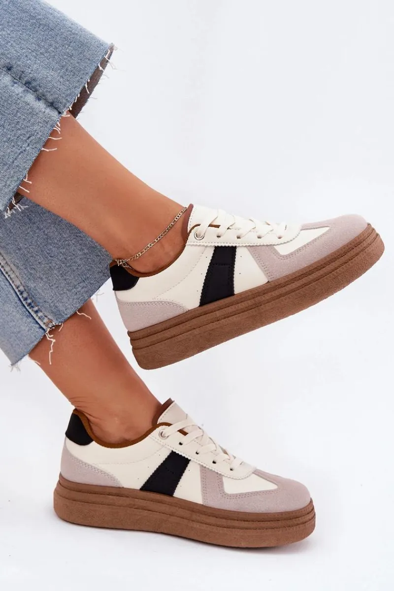 New Boto Sneakersy Damskie Na Platformie Beżowe Dovina Beżowy