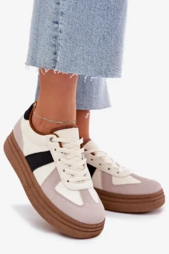 New Boto Sneakersy Damskie Na Platformie Beżowe Dovina Beżowy