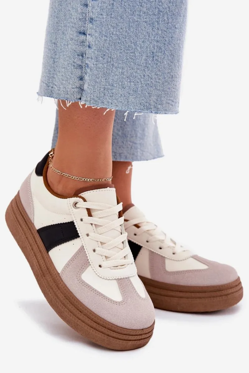 New Boto Sneakersy Damskie Na Platformie Beżowe Dovina Beżowy